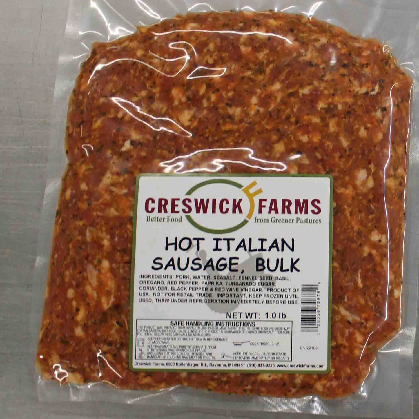 Hot Italian Bulk Sausage Free Range Pork, EBT SNAP Eligible