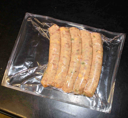 Creswick Farm's Asparagus Cheddar Brats Packaged . Keto friendly.