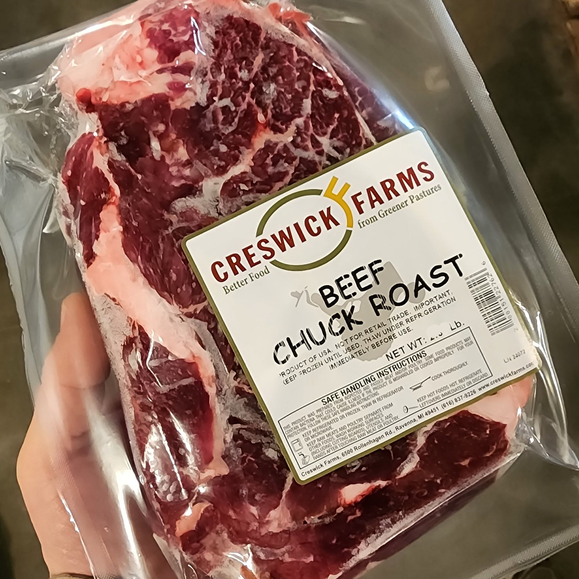 Creswick Farm's Fresh Beef Chuck Roast Grass-fed Beef, EBT SNAP Eligible