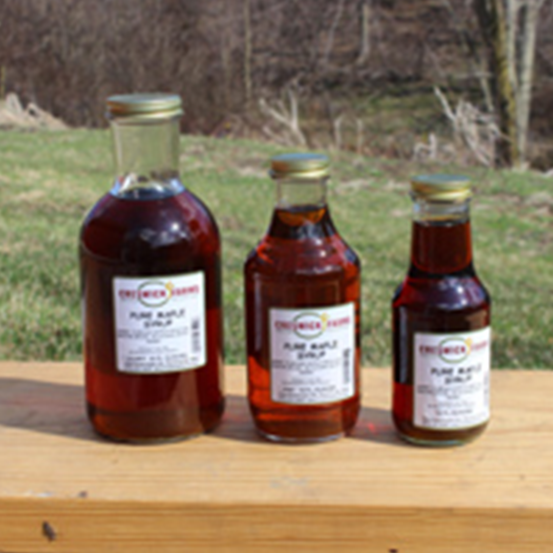 Creswick Farm's Maple Syrup All Sizes Lined Up Creswick Farm's 10 OZ Maple Syrup 