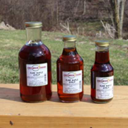 Creswick Farm's Maple Syrup All Sizes Lined Up Creswick Farm's 10 OZ Maple Syrup 