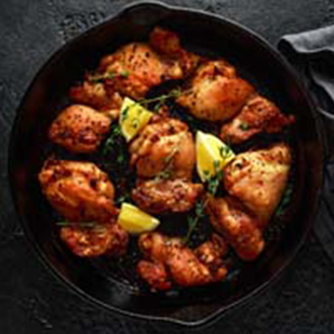Creswick Farm's Boneless Chicken Thighs Cooking In An Iron Skillet EBT SNAP Eligible